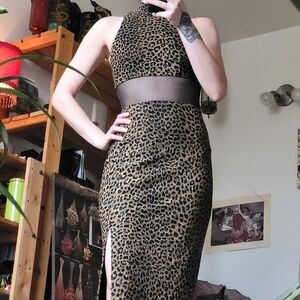 Vintage Caché Leopard Print Halter Dress with Mesh Detail- Size 4